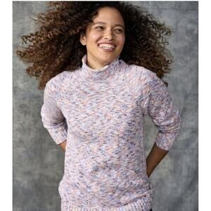 LL Bean Women's Sweater Size Small Space-Dye Funnelneck Pullover Cotton Ragg